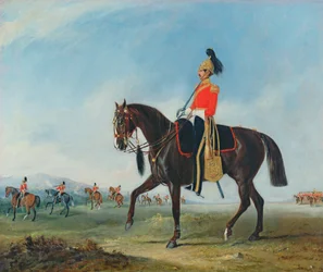 Portrait of an Officer of the 3rd Dragoon Guards with Other Members of the Regiment Beyond